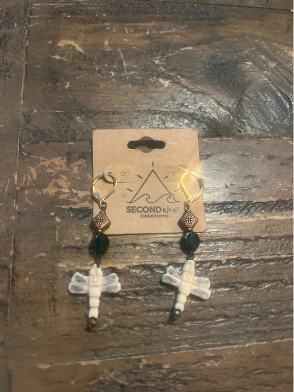 Czech Glass & Carved Bone Dragonfly Drop Earrings from India